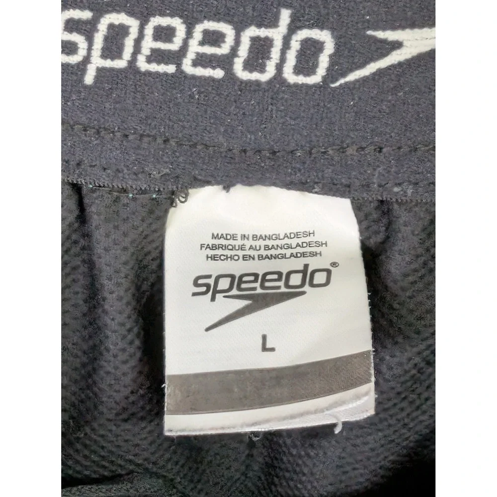 Speedo Swim Trunks Mens L Blue Grey Geometric Grid Mesh Liner Board Shorts